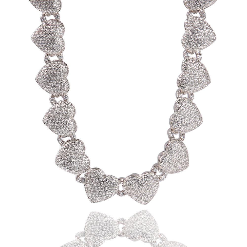 Nový zirkonový náhrdelník ve tvaru srdce Hip Hop Ins Stylový módní svetrový náhrdelník pro muže a ženy Ornament stejného stylu