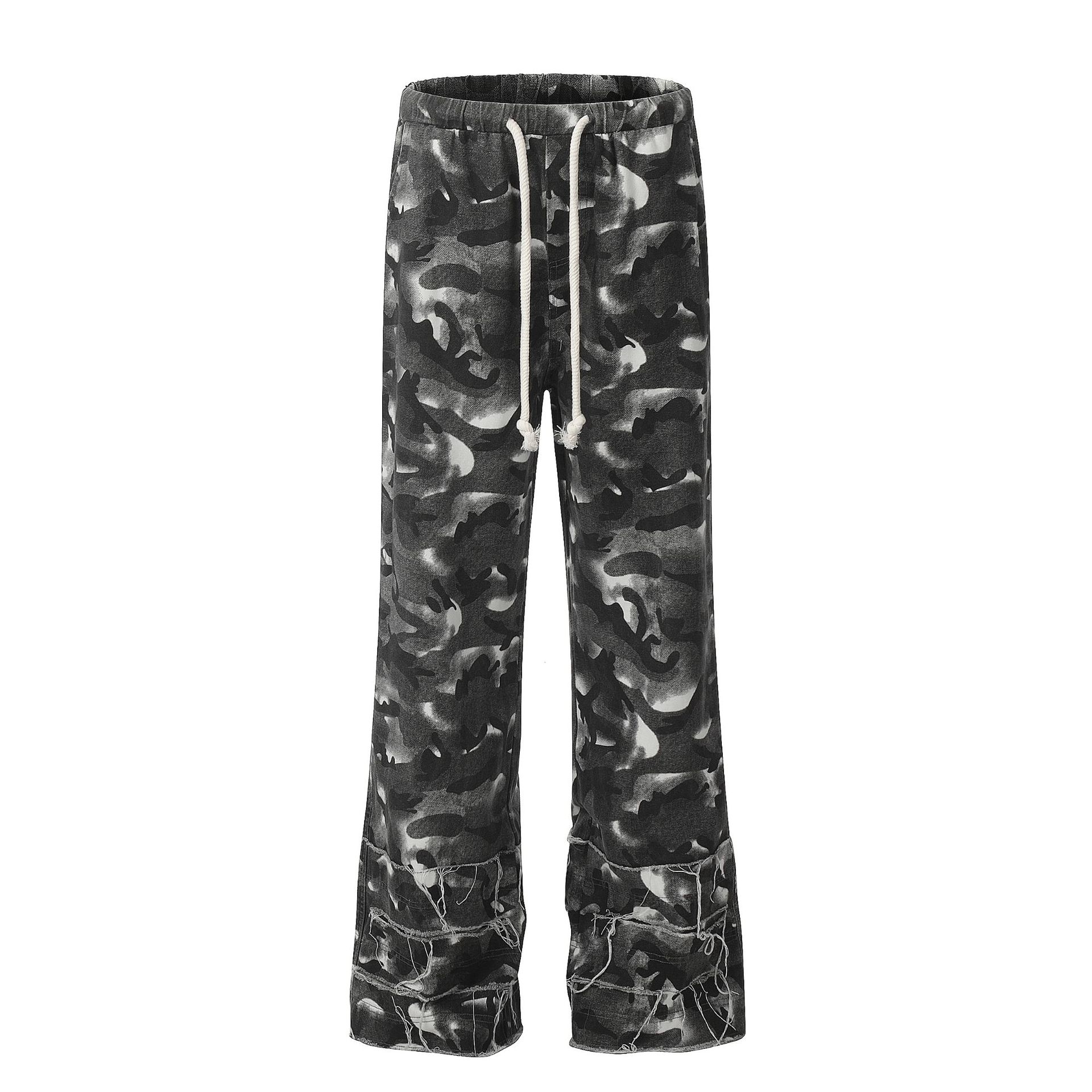 

Промытые старые камуфляжные повседневные брюки Micro La, модный бренд, дизайнерские повседневные холщовые брюки L камуфляжный