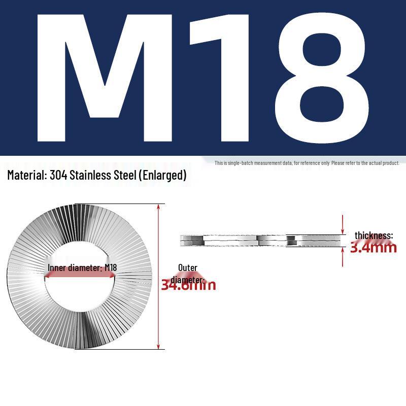 DIN25201 304 Stainless Steel Self-Locking Double Stack Washer, 65Mn Manganese Anti-Loosening, Double-Sided Tooth Layer.