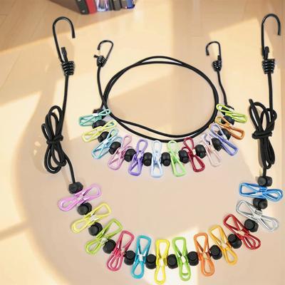 Portable Clothesline with 12 Colorful Clothespins, Windproof Clothesline Retractable Elastic Clothes Line for Backyard, Balcony