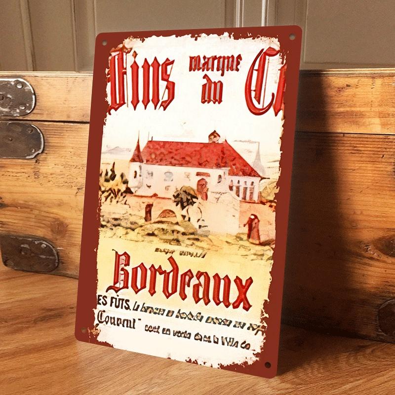 

1 piece of vintage European-style vineyard tin plaque, Bordeaux winery landscape decorative painting, living room/bar wall art p (as the picture,20x30cm)