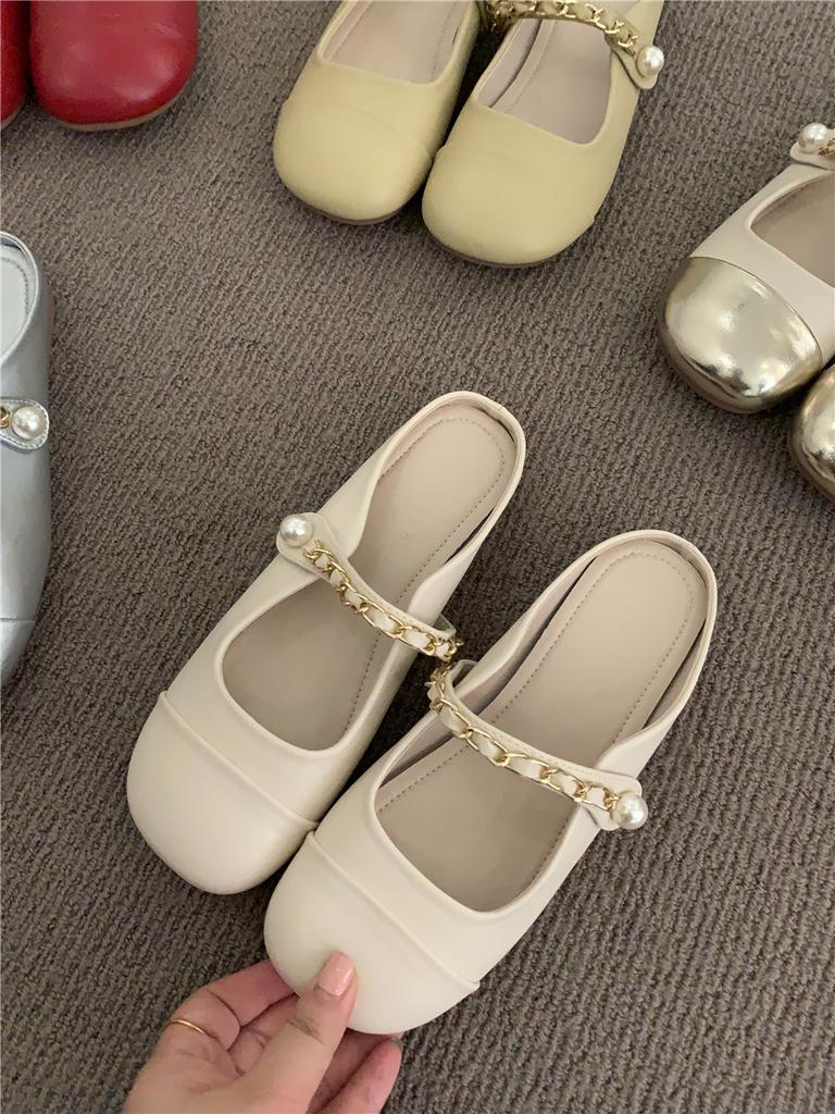 Korean version of comfortable and versatile French retro evening flat shoes half drag 2025 spring and summer women's shoes loafers single shoes