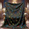 A 2D Flannel Blanket with a Black Background and a Colorful Iridescent Star Pattern, Featuring Soft High-definition Digital Printing for Cooling Comfo
