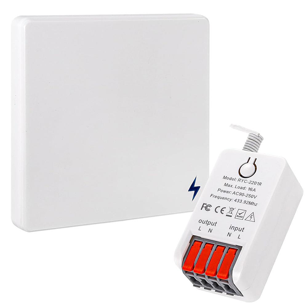 Wireless Light Switch Kit Featuring 86 Wall Panel and 16A Relay Receiver Supporting Multiple Wireless Switches for Shared Use