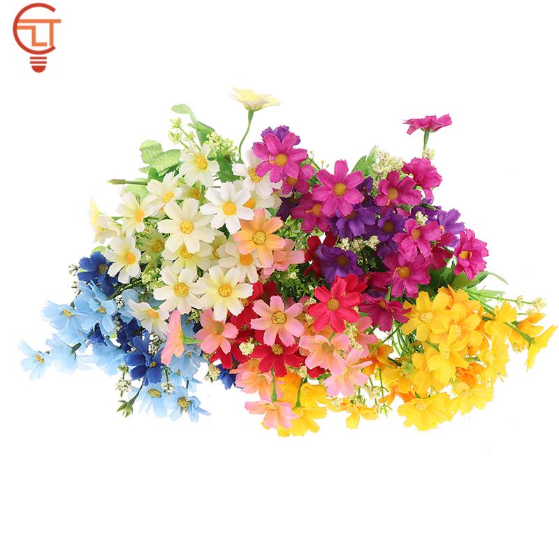 1 Bouquet 7 Branch 28 Heads Cute Silk Daisy Artificial Flower DIY Wedding Party Flower Bouquet Home Decoration Fake Daisy Flower