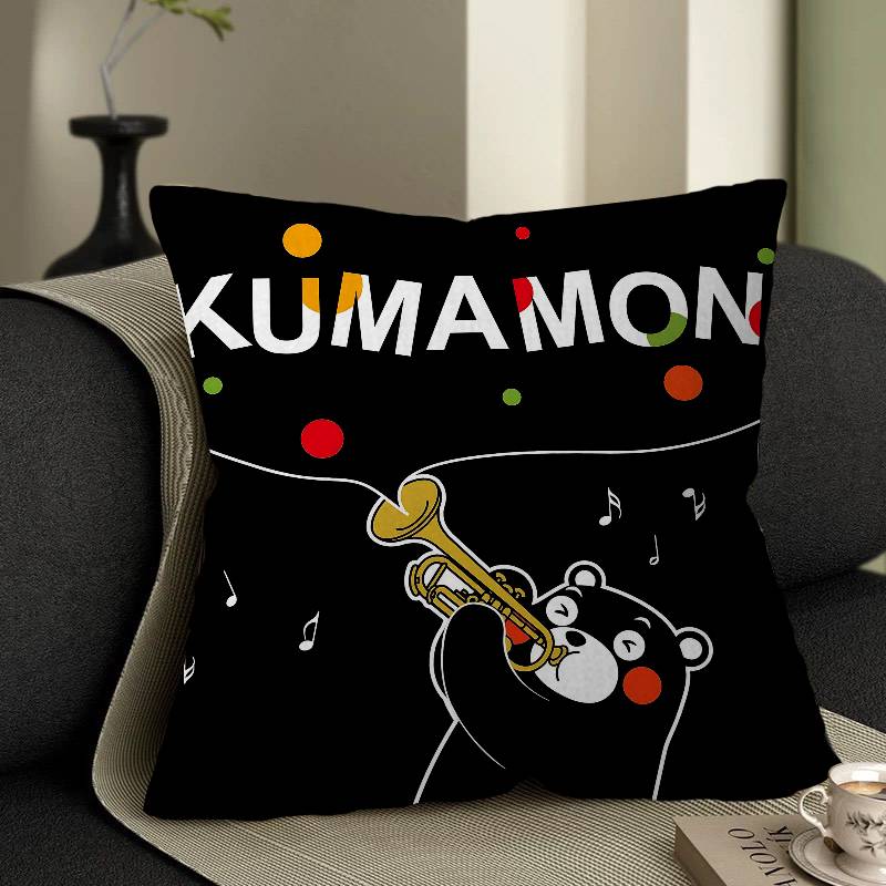 KKumamons Bear Pillow Covers Cartoon Sofa Decorative Home Doublesided Printing Short Plush Cute Cushion Cover