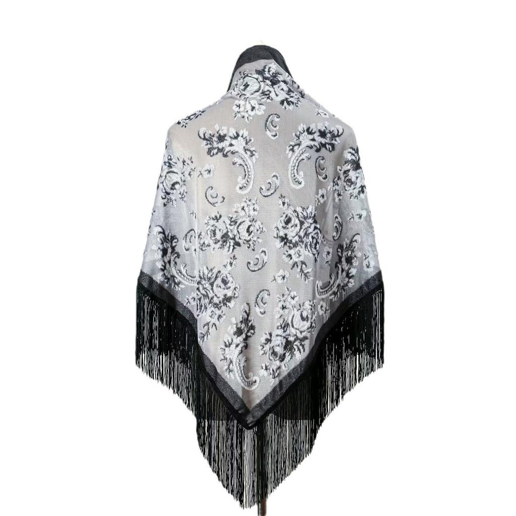 New Velvet Jacquard Tassel Triangle Shawl Retro Cheongsam Shawl Dress Banquet Shawl Triangle Scarf