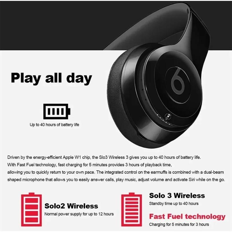 original Beats SOLO3 Bluetooth Headset Wireless Headphone 360Degree Surround HIFI Sound Music Gaming Hearing Aid foldable Headphone