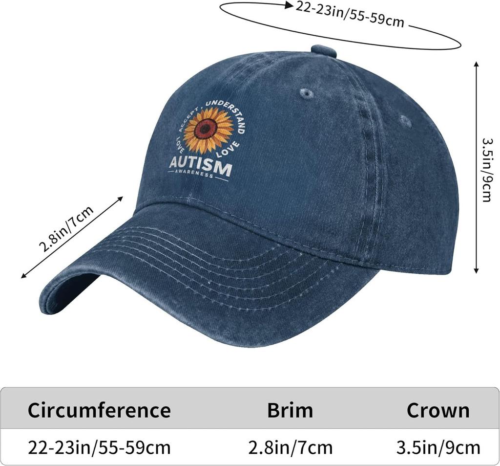 Autism Awareness Sunflower Love Accept Understand Denim Baseball Cap Unisex Adult Casual Sun Protection