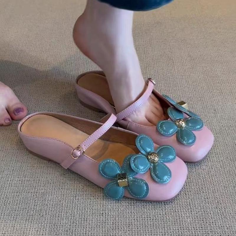 Fashion 2025 Summer Elegant Fashion Slippers Flower Designed Buckle Single Shoes for Women Height Increasing French Style Sweet Sandals