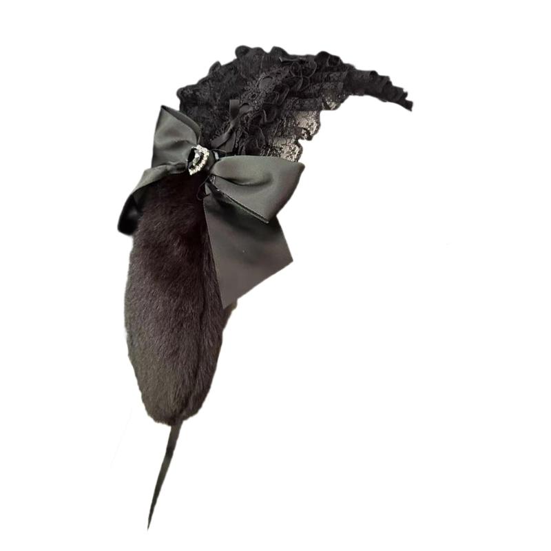 

Sparkling Rhinestones Bows Soft Bunnies Ears Headbands With Adjustable Lace For Girls Daily Fashion чорний