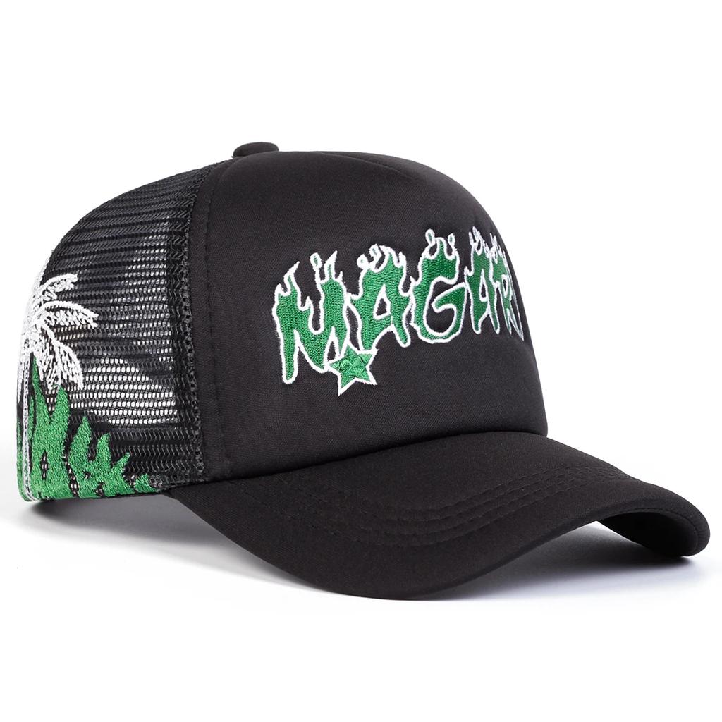 Women Magari Flame Embroidery Baseball Net Caps Spring And Summer Outdoor Use Adjustable Casual Hats Sunscreen Hat For Men And