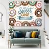 2D Sweet One Donut Themed Backdrop, 1st Birthday Party Photography Background Banner