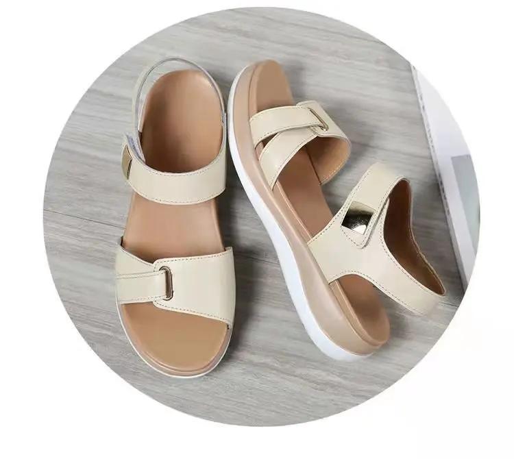 Women Leather Shoes Open Toed Female Flats Sandals Shoes Summer Soft Soled Non Slip Beach Sandals Large Size Zapatos Mujer