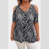 Summer New Women's Zebra Pattern V-neck Short-sleeved Casual Off-shoulder Top