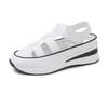  Slope Heel Platform Sandals Large Size Hollow Breathable Solid Color Casual Versatile Sandals Velcro  Shoes