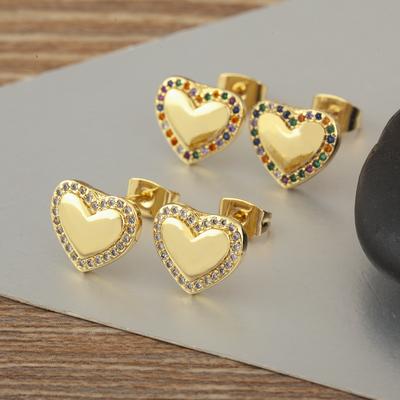 Nidin New Arrival Romantic Love Heart Shape Copper Cubic Zirconia Stud Earrings For Women Valentine's Day Fine Ear Jewelry Gifts