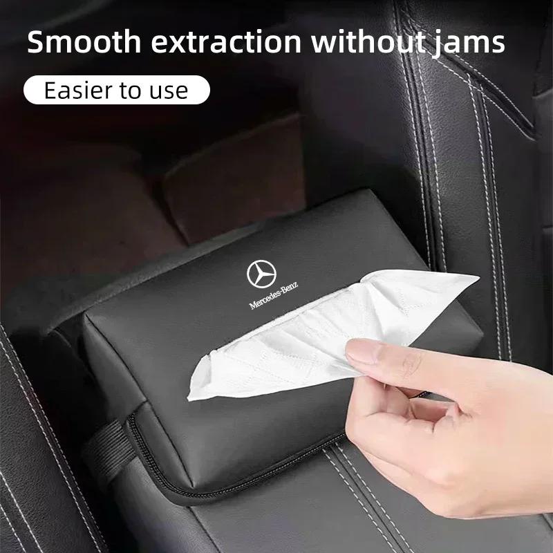 Car Tissue Bag Seat Back Hanging Sun Visor Armrest Paper Towel Box For Mercedes Benz AMG A C E S Class W201 W210 W108 W204 W205 p1