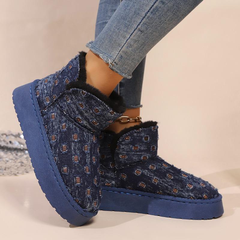 Мода 2024 года. Новые зимние женские короткие сапоги с толстой подошвой и круглым носком — фото 6