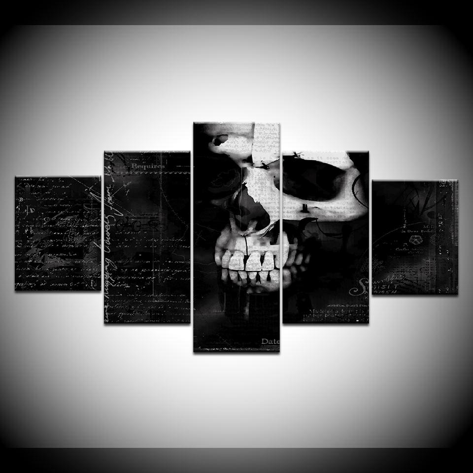 The black skull 5 Panel/piece HD Print modern art painting wall posters Canvas For home living room decoration