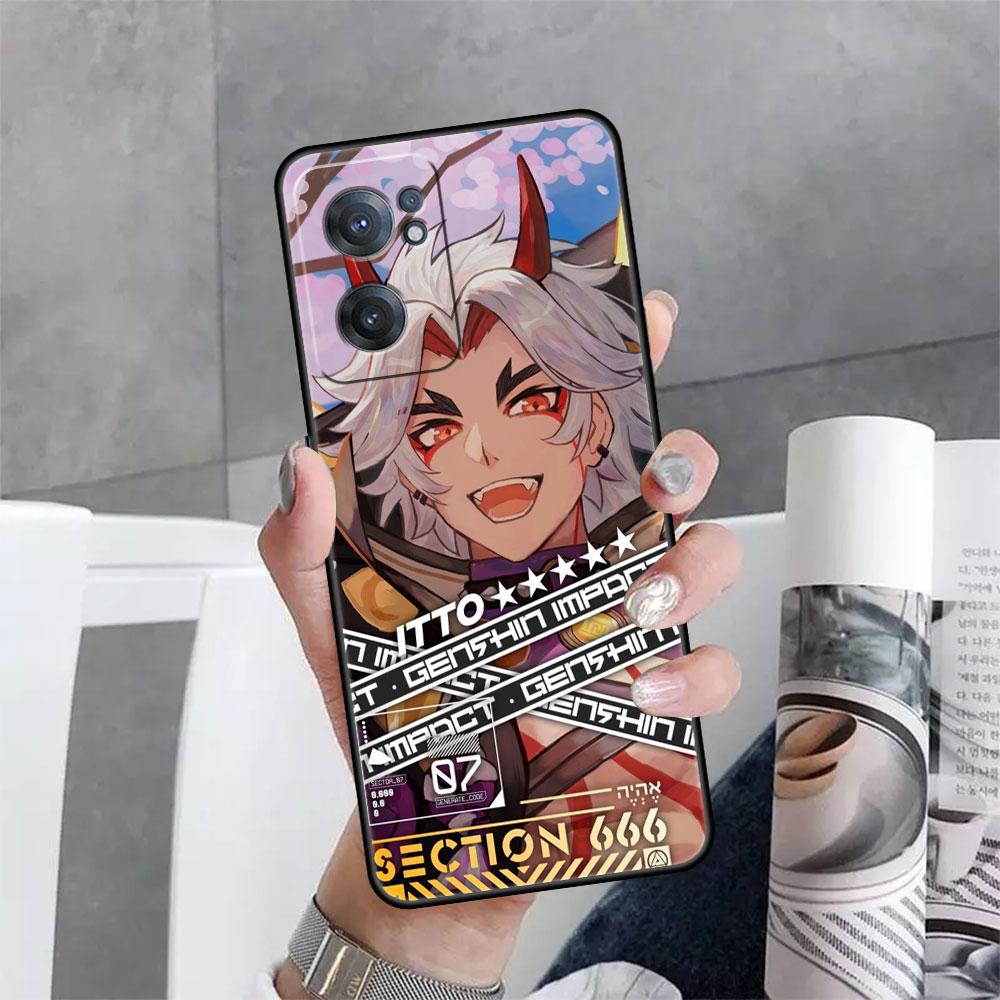 Phone Black Case for OnePlus Nord 2 5G 8T 10 9 7 8 Pro 10T For Oppo A53 A16 A15 A54 A74 Silicone Funda Genshin Impact Anime