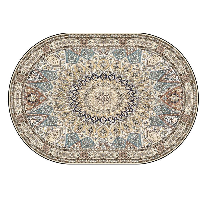 Persian Ethnic Style Carpet Decoration Living Room Oval Lint-free Non-slip Sofa Rug Bedroom Bedside Easy Clean Foot Mat Washable