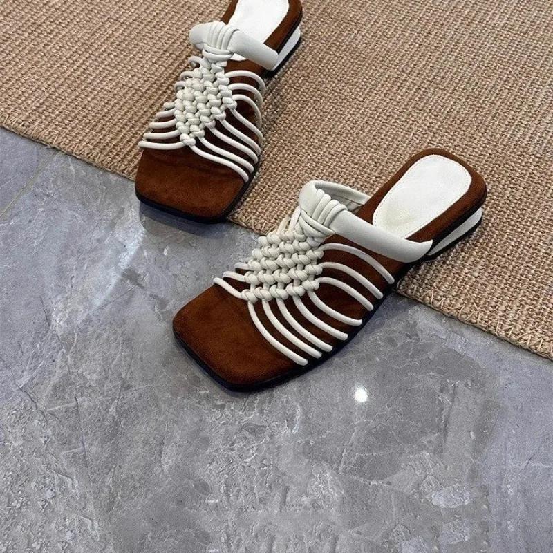 Fashion French Platform Outer Wear Roman Breeze Slippers Handwoven Low Heel Slippers for Women