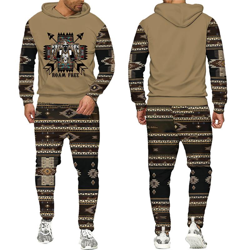 Ethnic Style 3D Print Hoodies Pants Sets Men's Fashion Sweatshirts Hoodie Sweatpants Two Piece Suits Tracksuit Man Clothing