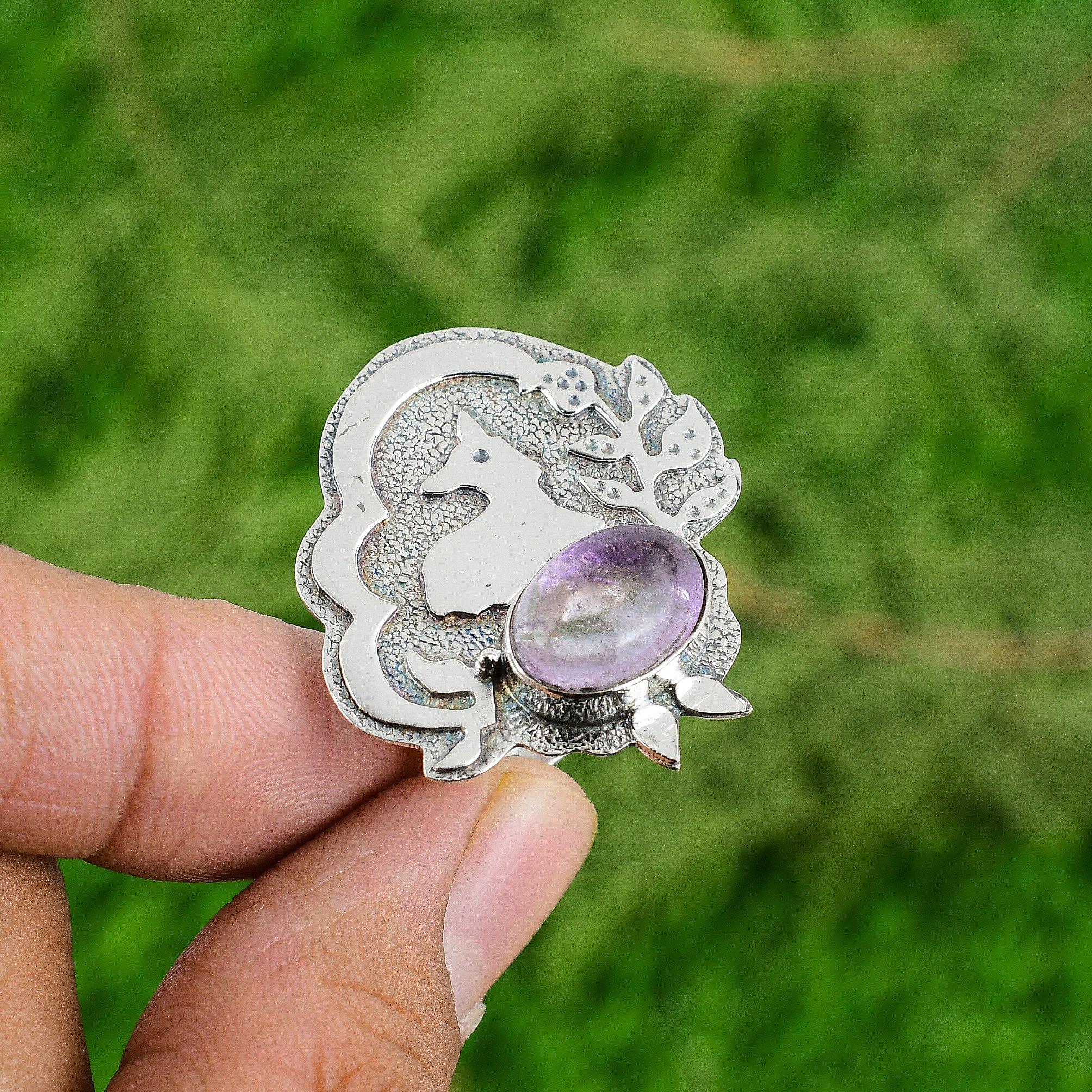 

African Amethyst Gemstone 925 Silver Sister Solitaire Birthday Engagement Ring Adjustable