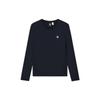Solid Color Logo Round Neck Printed Long Sleeve T-Shirt Women Tops Dark-Blue A11W211220F-NV