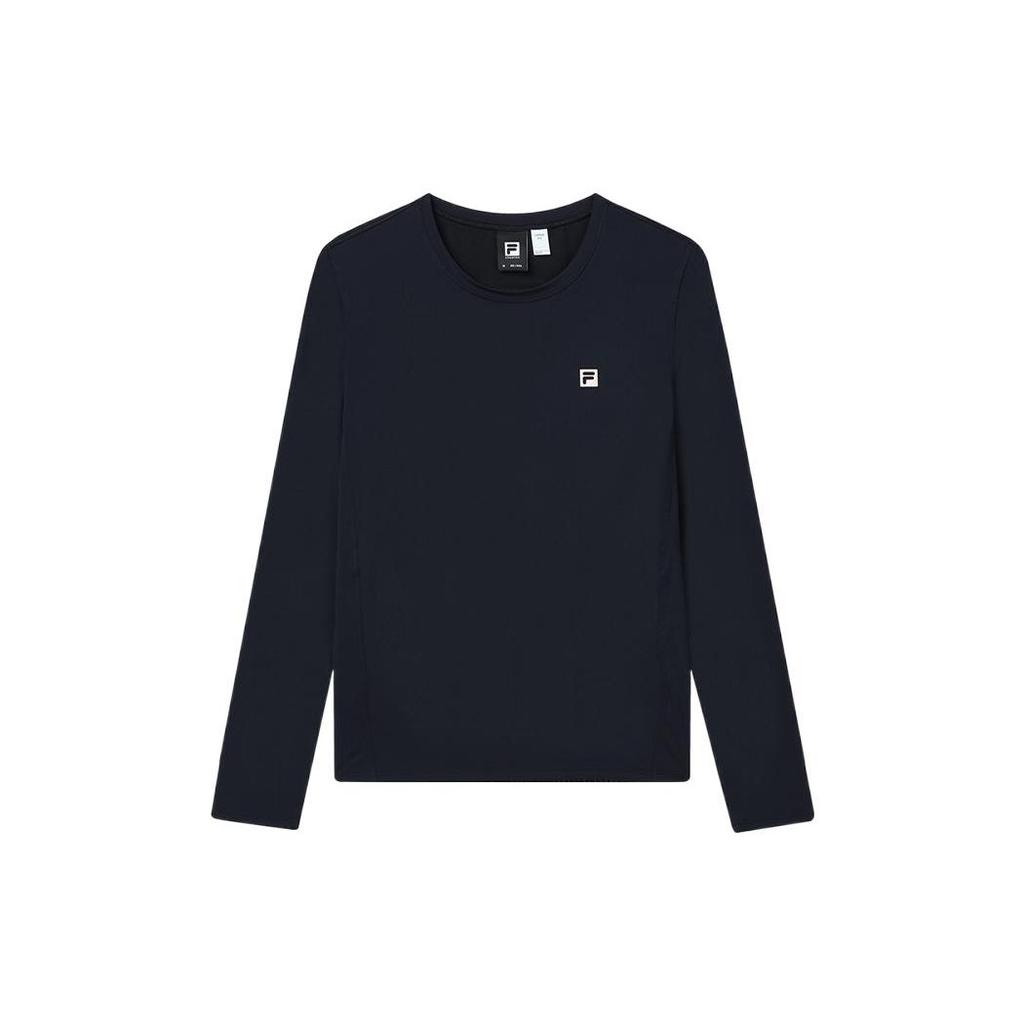 Fila Solid Color Logo Round Neck Printed Long Sleeve T-Shirt Women Tops Dark-Blue A11W211220F-NV