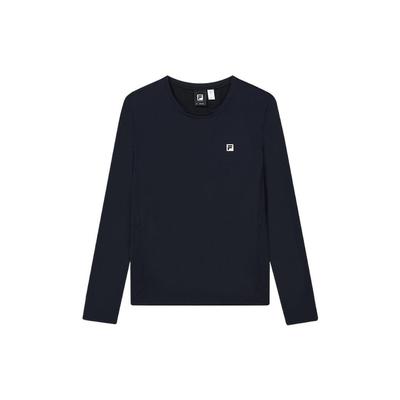 Solid Color Logo Round Neck Printed Long Sleeve T-Shirt Women Tops Dark-Blue A11W211220F-NV