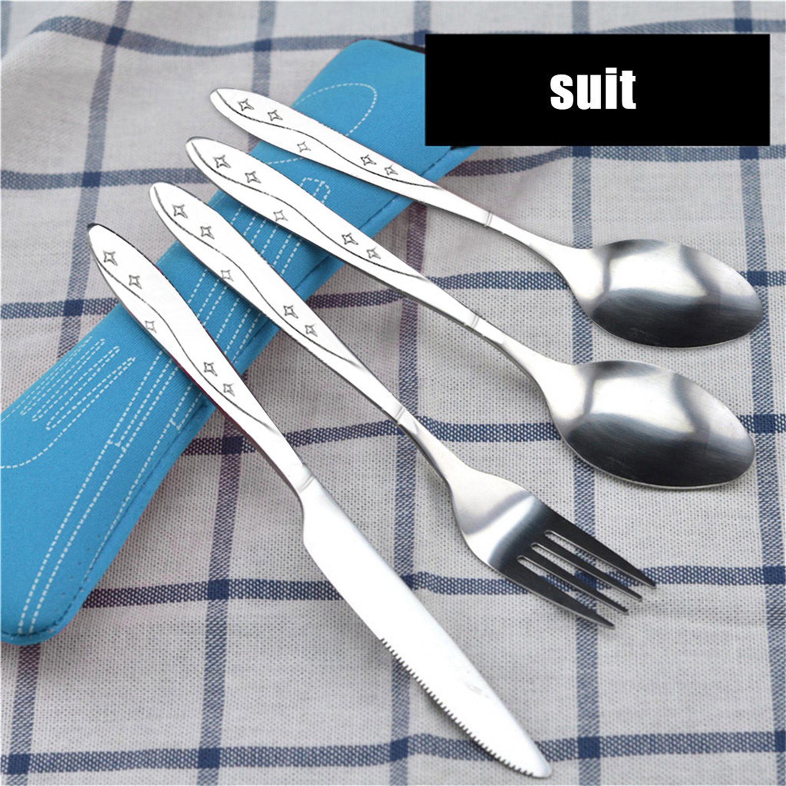

Stainless Steel Flatware Set Four Piece Includes Knife Fork Spoon Teaspoon with Portable Case for Travel Camping School Office Use One Size небо синє кольору