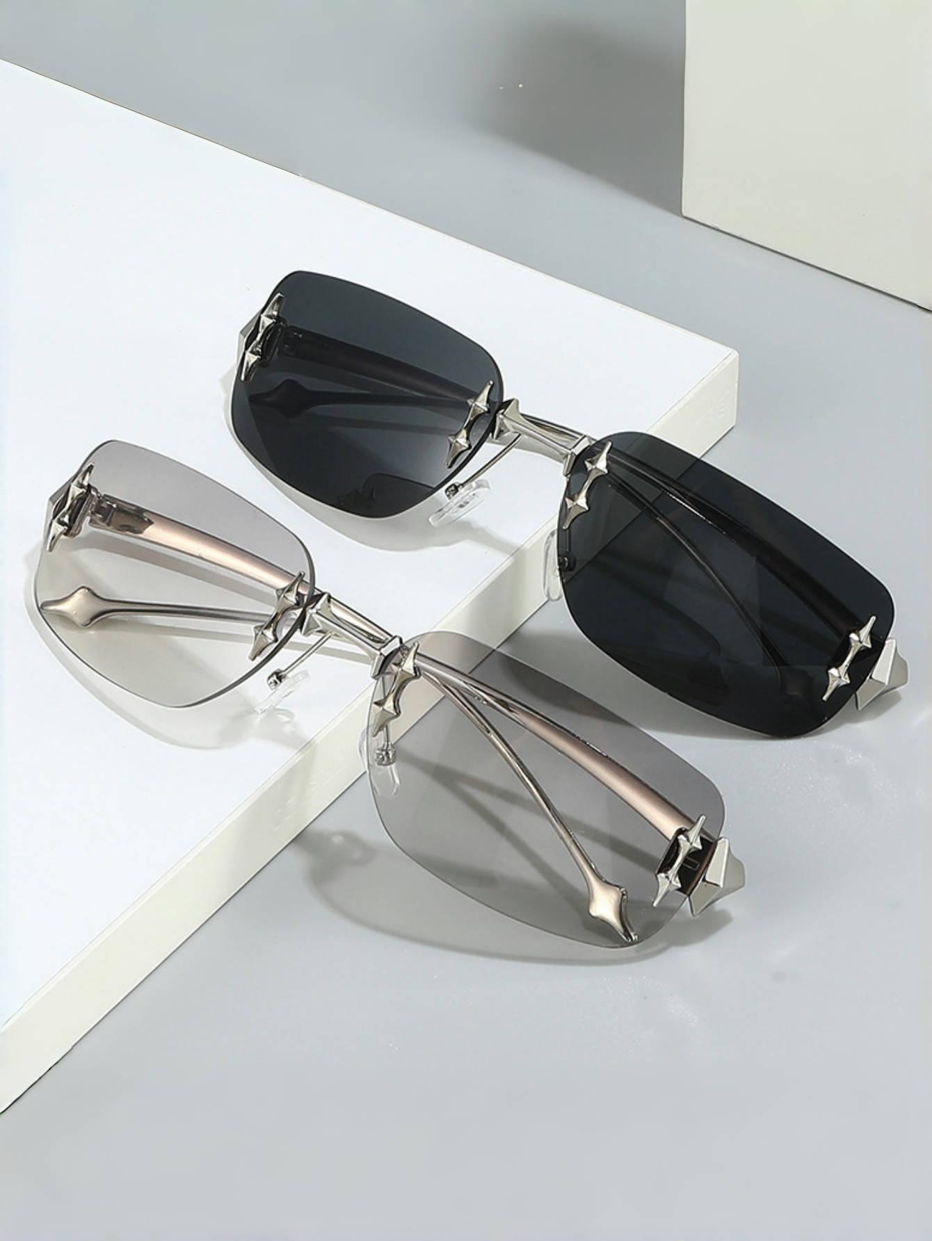 Wipon Women's Fashion New Demon Element Rimless Sunglasses Personality Miding Decorative Sunglasses Trend Y2k
