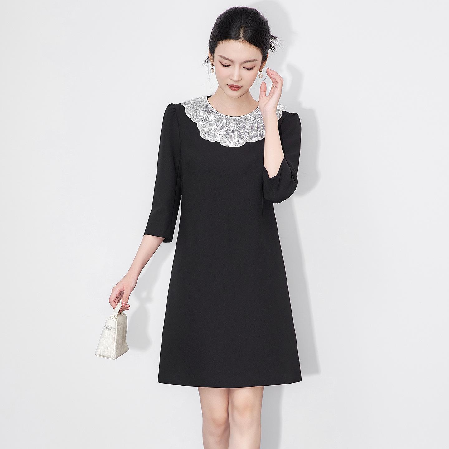 

Luxurious Studded Doll Collar Dress - Elegant, Slimming, and Chic Heiress Style XL чёрный