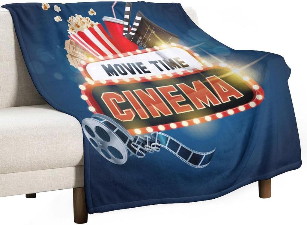 Popcorn Cartoon Throw Blanket Modern Art Print Black Cozy Lightweight for Bedroom Living Room Dorm Chair Sofa Travel xin