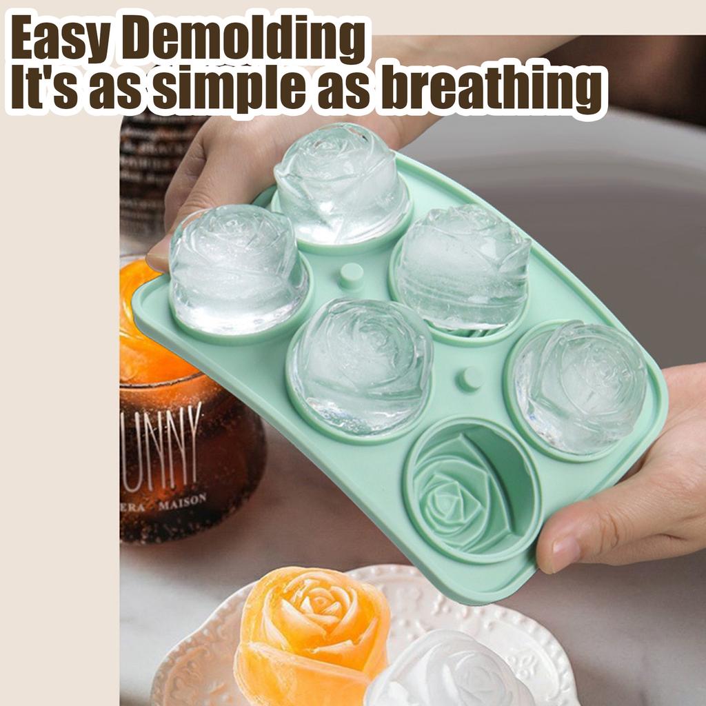 6-Cavity Rose Silicone Ice Cube Mold Easy Demolding Food-Grade For Drinks Desserts Kitchen Tool Stylish Decor Mold