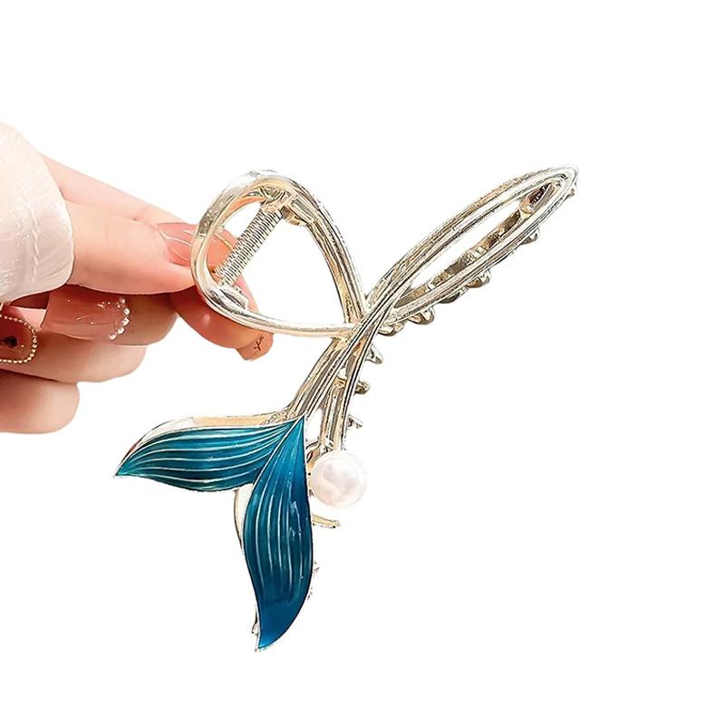 1pc New Product Star Same Style Fish Tail Pearl Hair Clip Tail Clip High Grade Headwear Chinese Style Trendy Retro Grip Clip