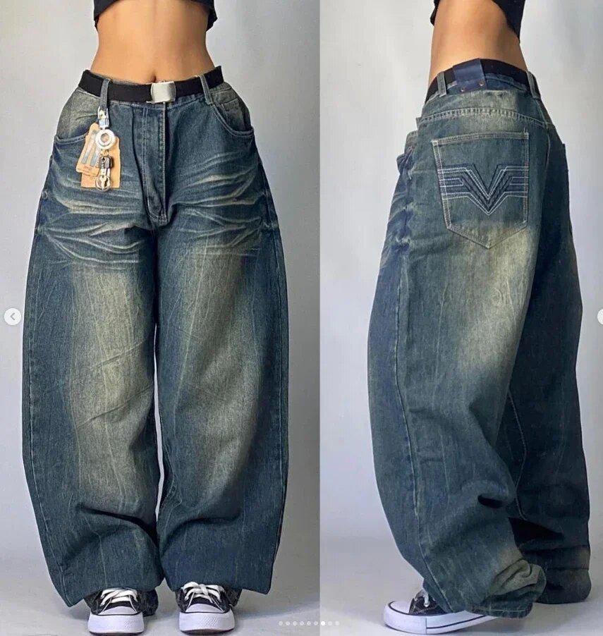 Blugi Drepți cu Talie Înaltă, Stil Retro Hip-Hop Y2K, pentru Femei, 2024