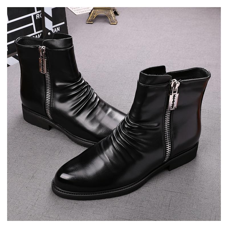 Fashion Men Fashion Party Nightclub Dress Autumn Winter Boots Black Stylish Original Leather Shoes Cowboy Ankle Boot Cool Short Botas