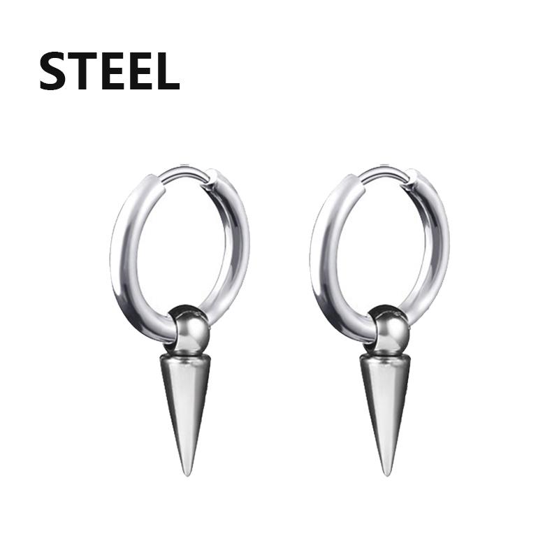 2PC Punk Stainless Steel Small Hoop Earrings for Men and Women Gothic Cross Ear Ring Pop Hip Hop Piercing Ear Studs Zircon