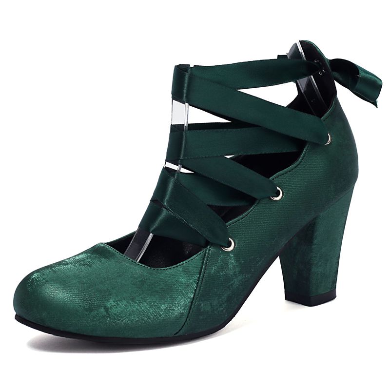 

Мода 2025 Мода Женские туфли-лодочки Круглый носок Блочный каблук 7,5 см На шнуровке Большой размер 45 46 47 Мэри Джейн Женские туфли для свиданий 46 зелёный