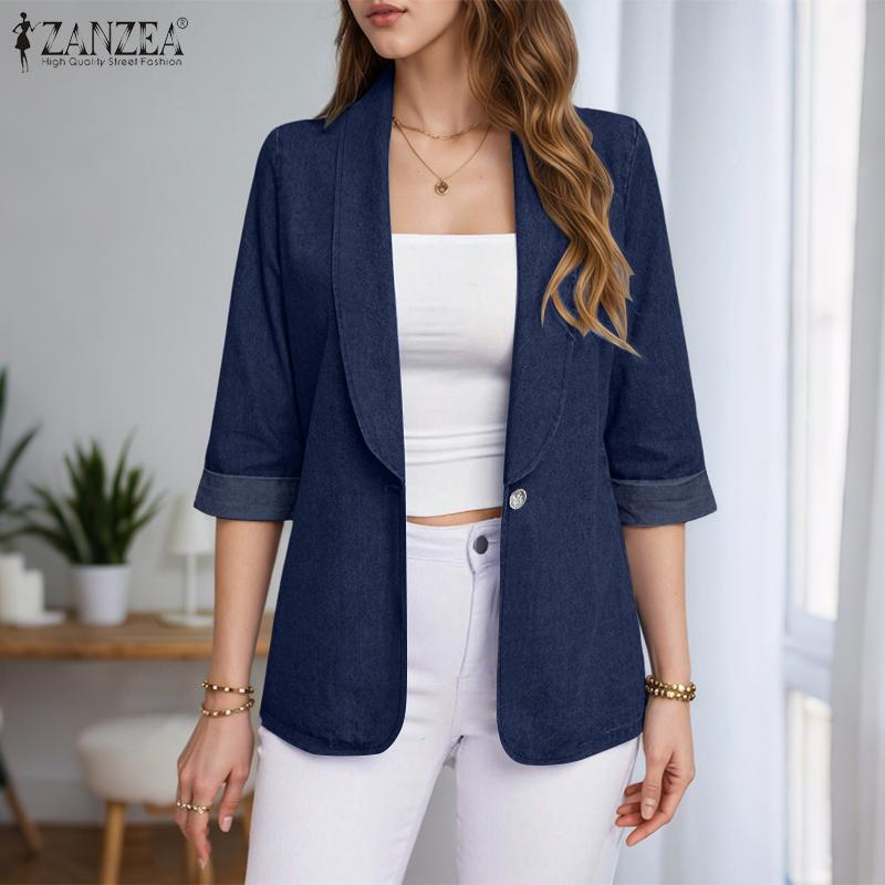 ZANZEA Women Casual Shawl Collar Loose 3/4 Sleeve Thin Cardigan Tops