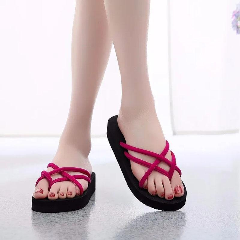 High Heeled Thick Sole Slippers Women's Flip-flops Summer Beach Anti Slip Fashion Outwear Sandals Simple and Casual Style