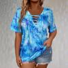 Top Casual da Donna a Manica Corta Tie Dye con Lacci e Scollo a V Taglie Forti