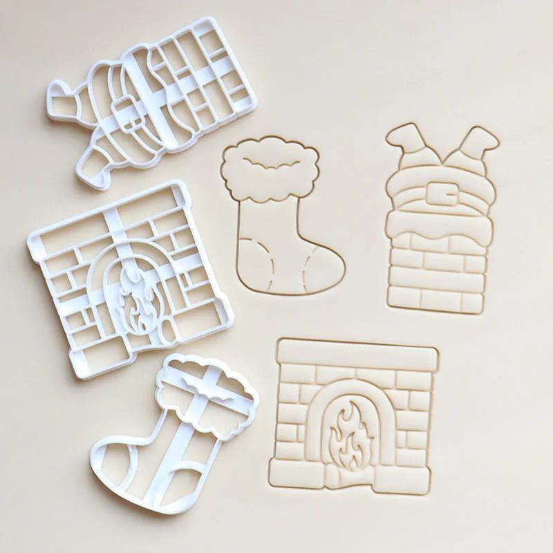 Christmas Halloween Cookie Fondant Cutter Non-Stick Pumpkin Snowflake Fireplace Stocking Shapes for Cake Decoration and Baking