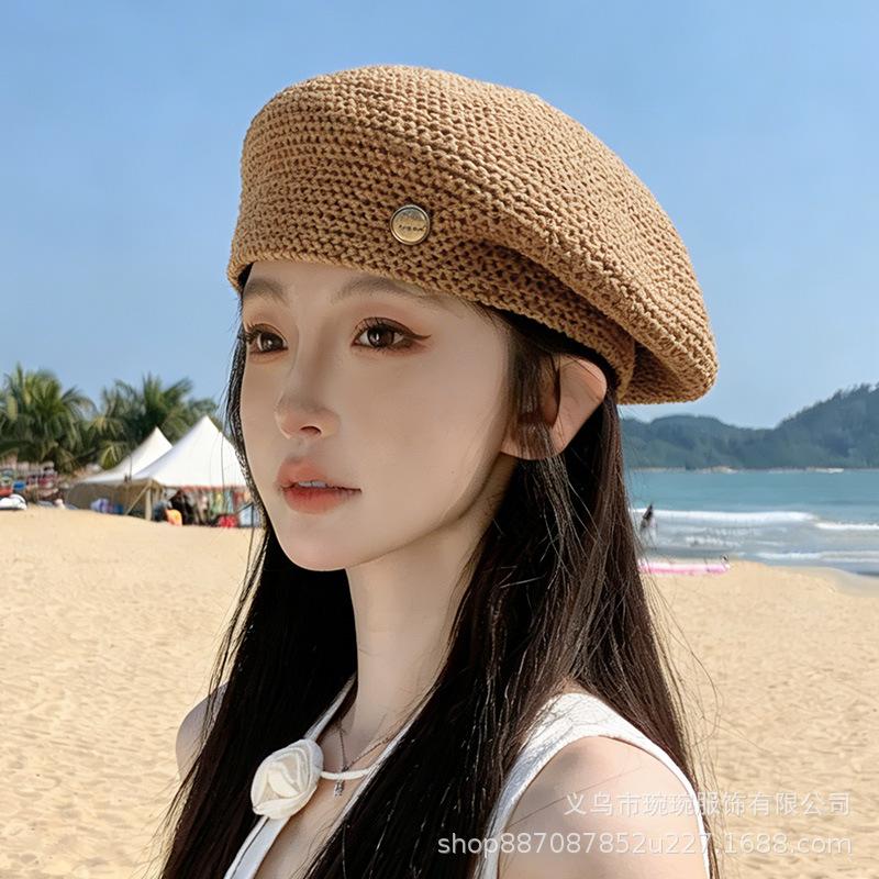 Beret women's summer simple small standard casual thin breathable painter hat trendy round face showing small face out of the street bud hat