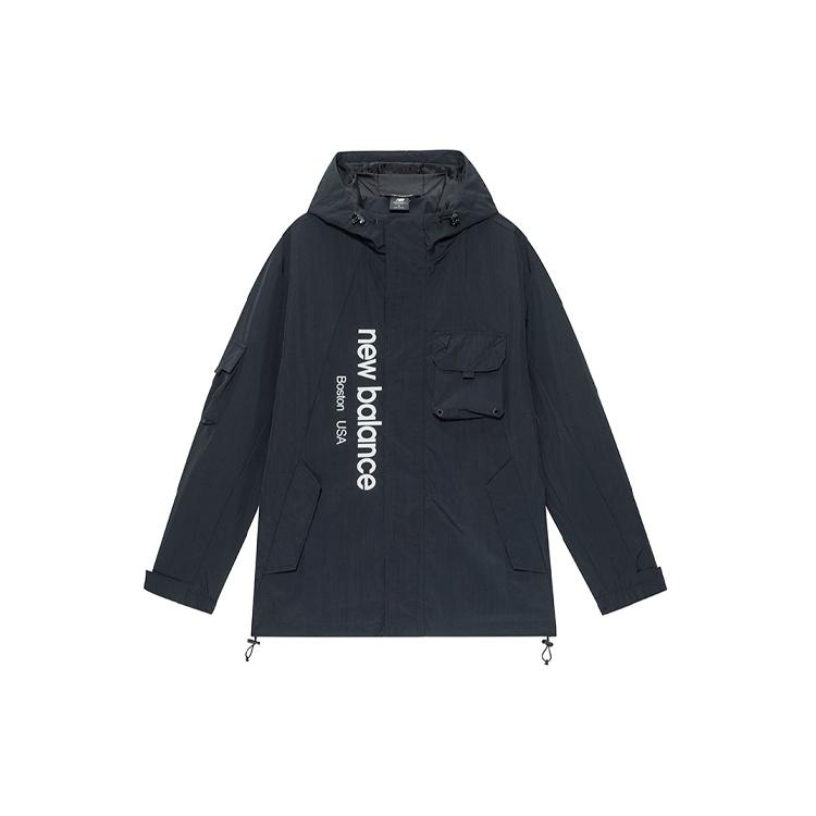 New Balance Men s New Balance Logo Printing Cargo Woven Hooded Jacket Black AMJ13392-BK M