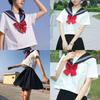 [DERAYEE] Sailor Uniform Cosplay Front-Opening Schoolgirl 4-Piece Set with Red Ribbon Skirt and Stockings White Navy (Short SizeS)