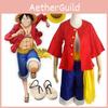 Comfortable One Piece Monkey D Luffy Costume In Bright Red And Blue For Parties